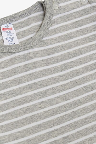 Breeze Baby Boy Long Sleeve T-Shirt Placket Striped 9 Months-3 Years, Gray Melange