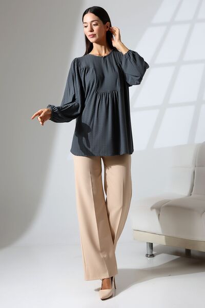 Şiir Lowa Women's t Robe Drop Collar Combed Jacquard Long Sleeve Blouse & Hijab Blouse