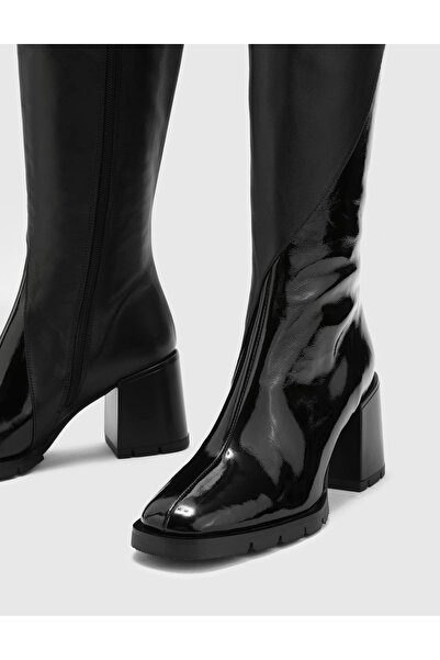 İLVİ Dirc Hakiki Rugan Deri Kadın Siyah Topuklu Çizme