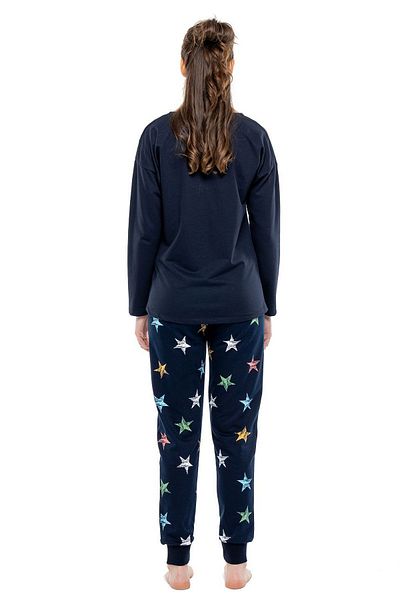 Mod Collection 3994 Women's Navy Blue Round Collar Long Sleeve Pajama Set - Navy Blue