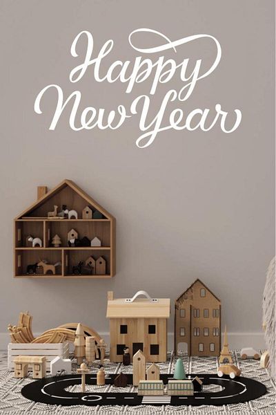 Lizpo Decor White Happy New Year Themed Window Glass Sticker Decoration - 90 X 50 Model 3