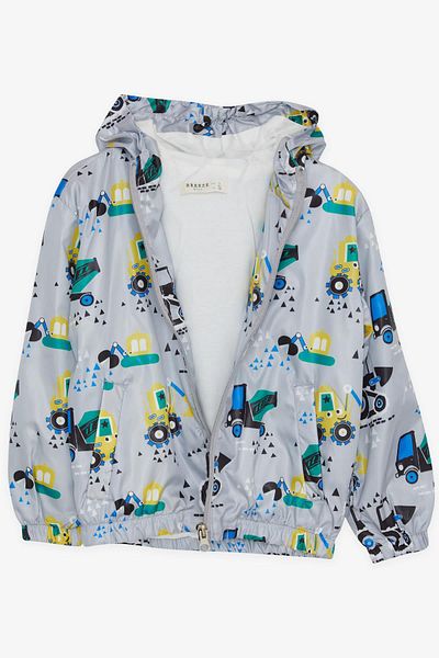 Breeze 1-5 Years Old Boy Machine Operated Raincoat - Gray Patterned Cheerful