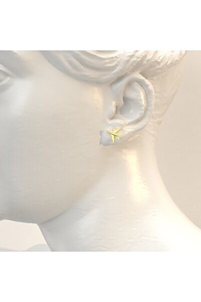 İNDİGO TAKI Sade Minik Uçak Altın Kaplama Gümüş Küpe