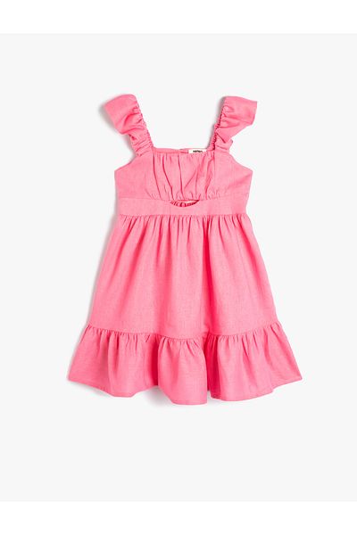 Koton Ärmelloses Partykleid aus Leinenmischung – quadratischer Kragen mit Fensterdetail