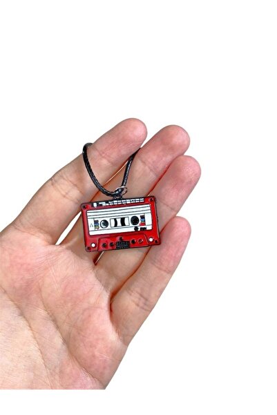 Herşey Nota Nostalji Kırmızı Kaset Teyp Radyo Kasetçalar Mineli Kolye - Renkl...
