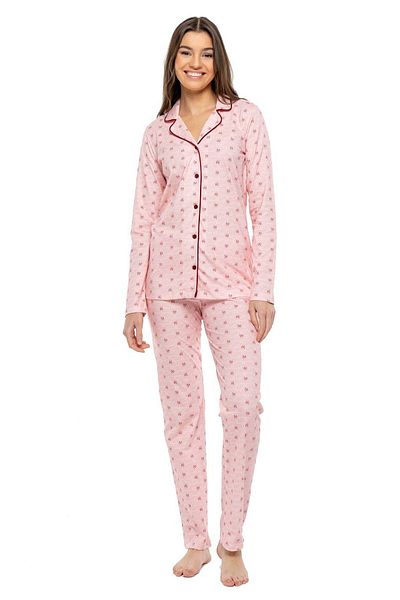 Mod Collection 3959 Set de pijamale cu mânecă lungă cu plăcuță lungă pentru femei -roz