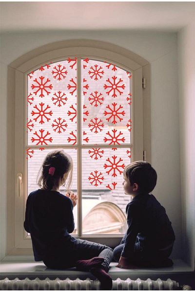 Lizpo Decor New Year Christmas Themed Window Glass Sticker Decoration 55 Pieces Red