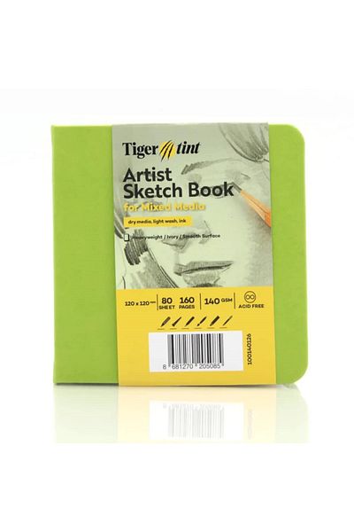 Tigertint 140 Grams of Pistachio Green Hard Cover Sketchbook - 12X12 Cm, 80 Yp