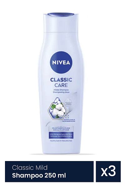 NIVEA Șampon clasic ușor, 3 bucăți x 250 ml