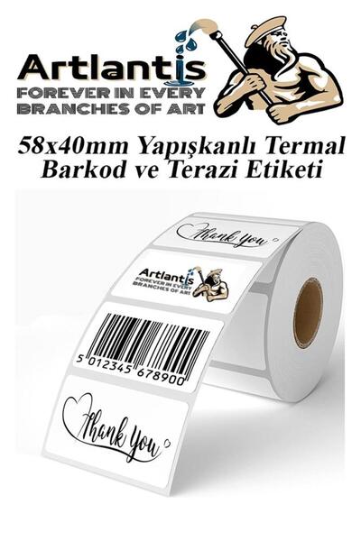 Artlantis 58X40 mm Barkod Etiketi Yapışkanlı 1 Adet Termal Barkot Terazi Etik...