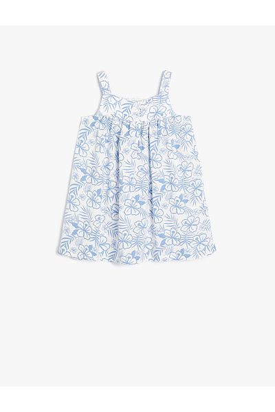 Koton Hanging Dress Flower Patterned Square Collar Viscose Fabric