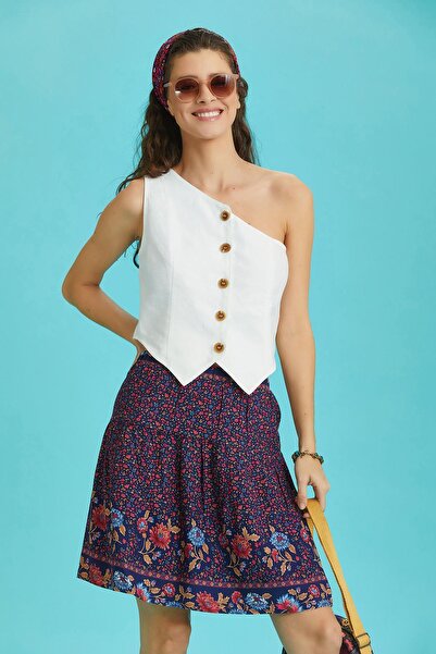 Los banditos Fusta boemă din țesătură suculentă cu model, cu talie elastică