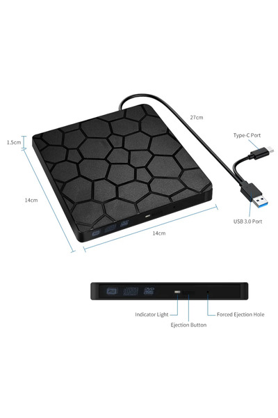 Choice Black External DVD RW Drive USB 3.0 Type C 2 in 1 Interface Slim DVD C...