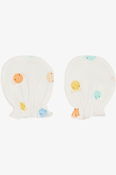 Breeze Ecru Colored Newborn Baby Gloves - Animal Pattern