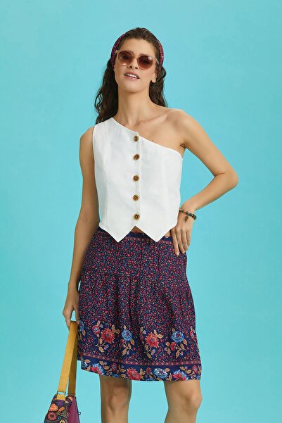 Los banditos Fusta boemă din țesătură suculentă cu model, cu talie elastică