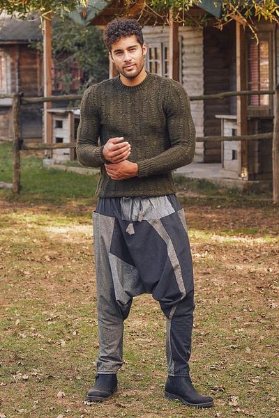Los banditos Ανδρικό παντελόνι Shalwar με κορδόνια και ελαστικά πόδια