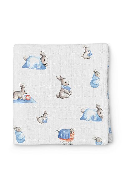 DEUX LAPINS 120X120 cm 100% Cotton Baby Muslin Blanket - Lapin Design