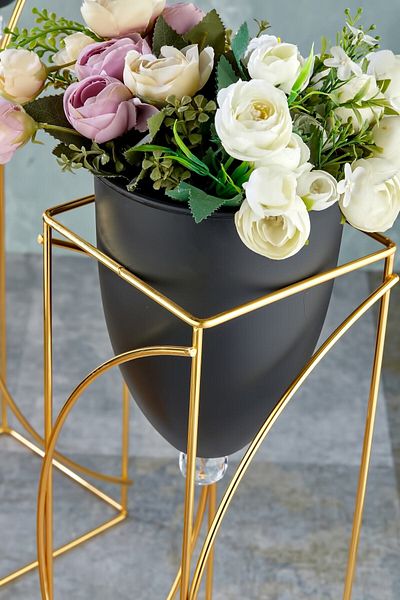 Nefiz Home Metal Black Decorative Footed Flower Pot, 2-Piece Gold Footed Flower Pot, Decorative Flower Pot, Vase