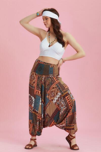Los banditos Gipe Waist Detailed Bohemian Patterned Baggy Trousers