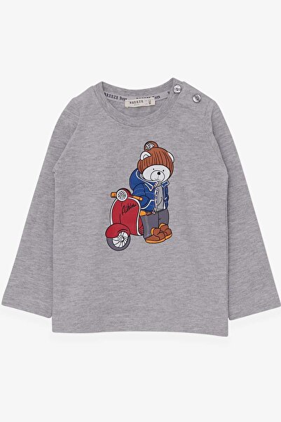 Breeze تيشيرت ولادي بأكمام طويلة، مطبوع عليه دبدوب، لعمر 2-6 سنوات، رمادي