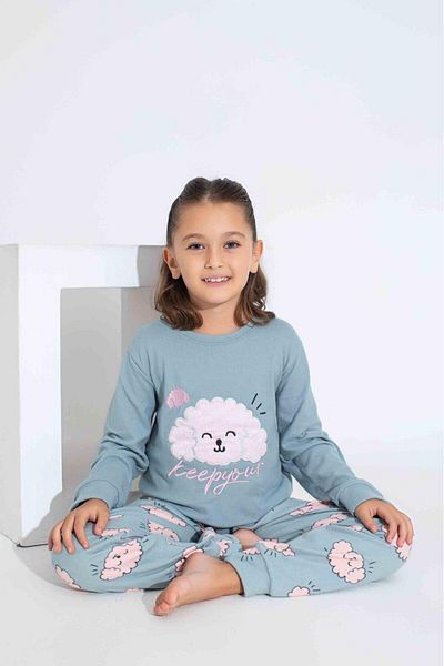 Tarık Set de pijamale cu mânecă lungă, cu mânecă lungă, cu broderie pentru câine albastru, pentru femei