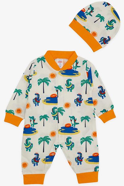 Breeze Baby Boy Jumpsuit Holiday Themed Animal Pattern 0-6 Months, White