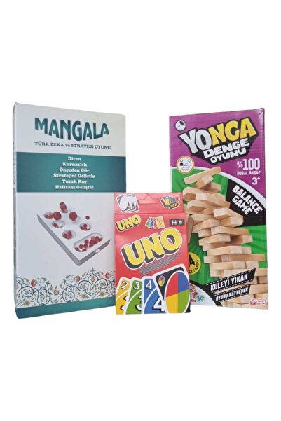 Oyunsal Ahşap Denge Oyunu -108 parça Kart Oyunu -Mangala 3'ü Bir Arada Akıl K...