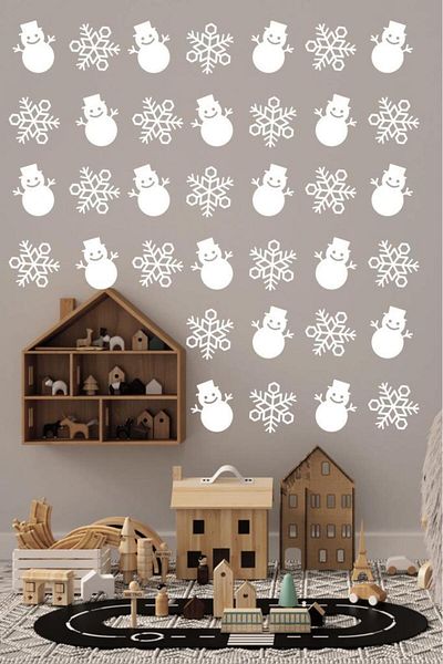 Lizpo Decor New Year Christmas Themed Window Display Glass Snowman Snowflake Sticker Sticker Decoration 69 Pieces White