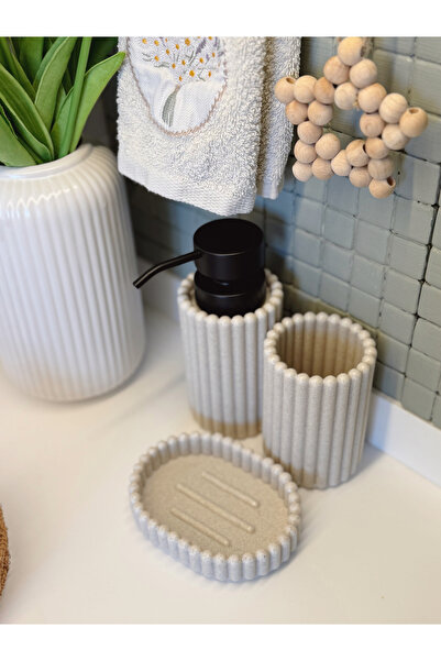 BUCOLIC 3'lü Bej Soft Polyresin Banyo Seti