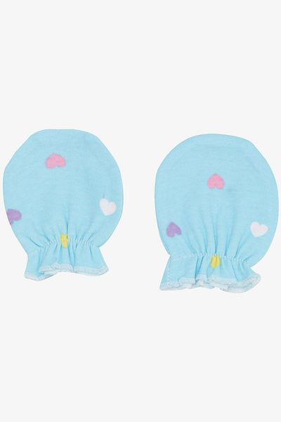 Breeze Light Blue Colored Newborn Baby Gloves - Heart Pattern