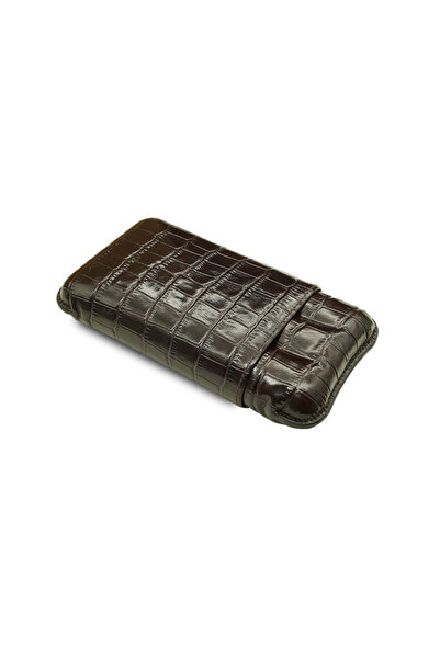 MONTES LEATHER Montes Gerçek Deri El Yapımı Puro Kılıfı Üçlü (60 Ring) Croco Tabaco