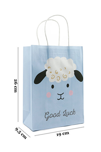 repro design 19x26 Sevimli Hayvan Temalı Kağıt Poşet 2 Adet ( Mavi Kuzu Desen )