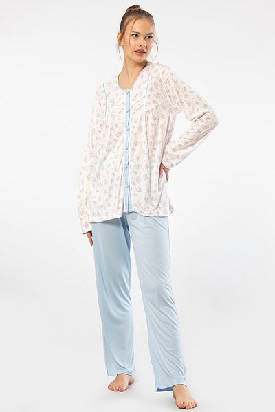 TÜREN 3367 Set de pijamale cu mâneci lungi de mărime mare pentru femei - albastru