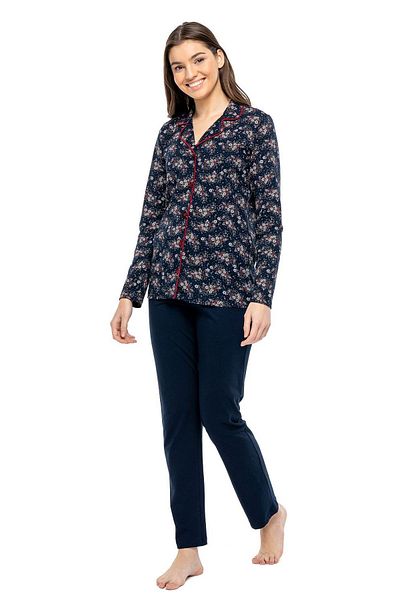 Mod Collection 3974 Women's Navy Blue Floor-Length Long Sleeve Pajama Set - Navy Blue