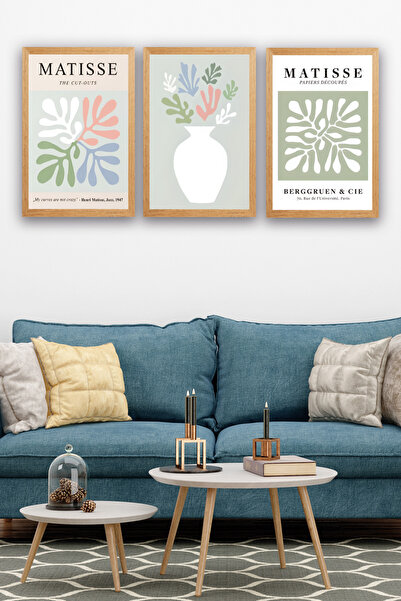 no77decor 3-dijelni set slika sa drvenim okvirom na temu Matisse vaze i cveća
