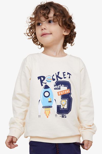 Breeze Boy's Sweatshirt Rocket Printed 1.5-5 Years, Cream
