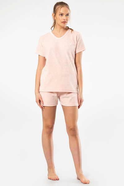 TÜREN 618 Women's Half Sleeve V-Neck Shorts Pajama Set-Pink
