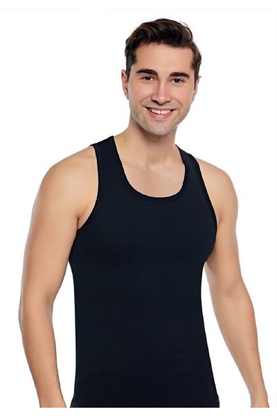 Cotpark Men's Cotton Lycra Basic Black Undershirt 1006