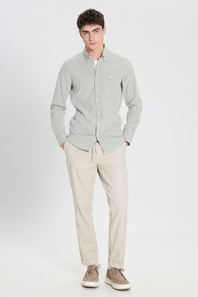 ALTINYILDIZ CLASSICS Cămașă pentru bărbați, kaki-alb, 100% bumbac, slim fit, cu guler cu nasturi, cu dungi