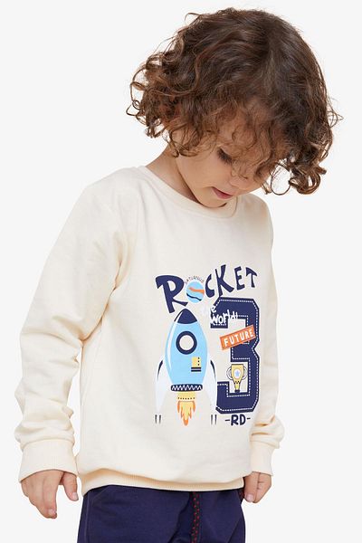 Breeze Boy's Sweatshirt Rocket Printed 1.5-5 Years, Cream