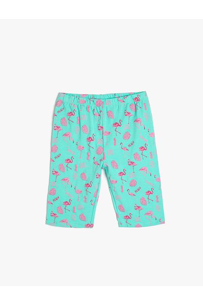 Koton Kurze Strumpfhose aus Baumwolle mit Flamingo-Aufdruck – elastischer Bund