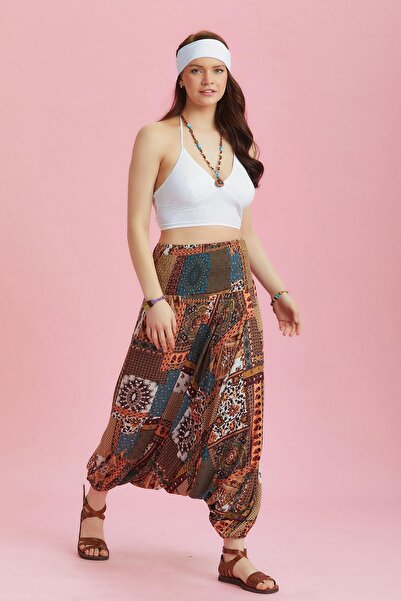 Los banditos Gipe Waist Detailed Bohemian Patterned Baggy Trousers