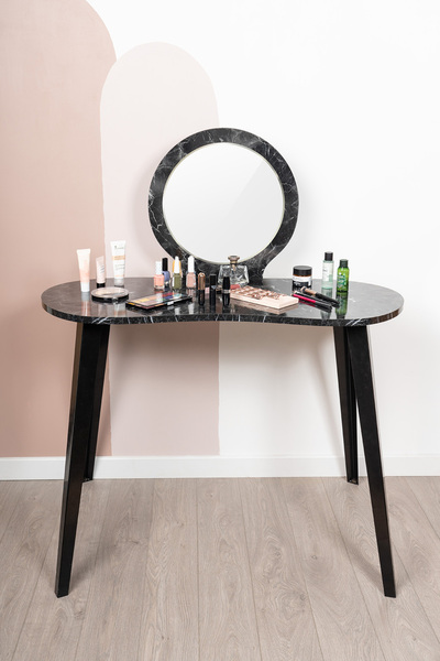 Fec Reklam Eva Makyaj Masası Aynalı Makyaj Masası Siyah Şifonyer