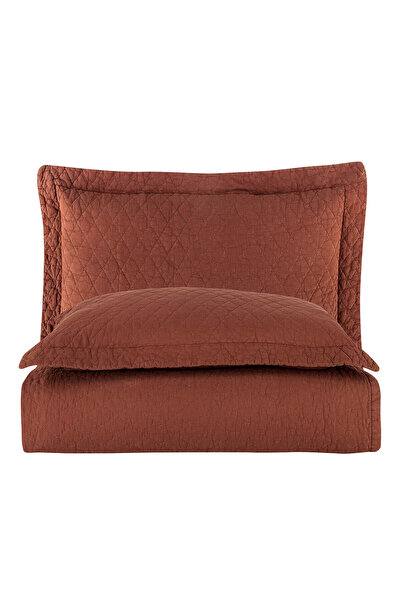 PASIONI Pamuklu - Parça Boyama ESTE Tek Kişilik Yatak Örtüsü Takımı Kiremit