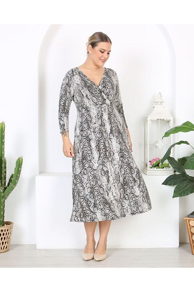 Butik Nilyam Women's Plus Size Long Sleeve Double Breasted Lapel Stretchy Maxi Length Dress 24670