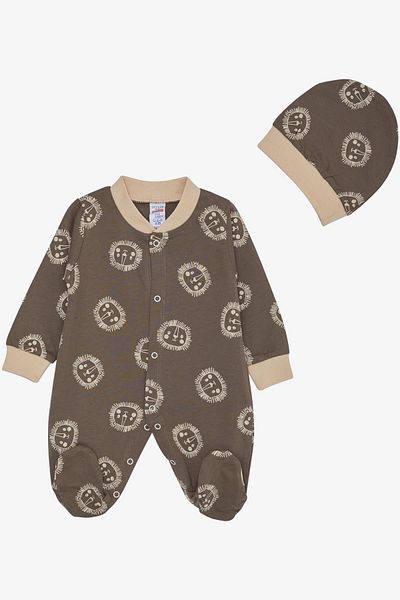 Breeze 0-6 Months Baby Boy Mink Jumpsuit - Cute Lion Patterned, Booties