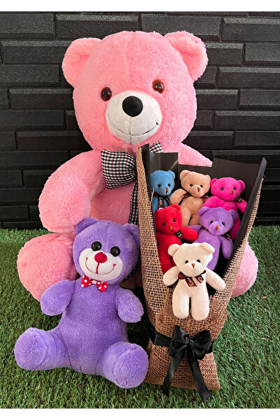lenostra Hediye Sevgiliye 55cm Pembe Ayıcık - Rengarenk Ayıcık Buketi - 25cm ...