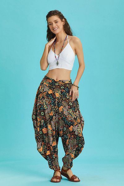 Los banditos Draped Waist Draped Floral Print Women's Baggy Trousers