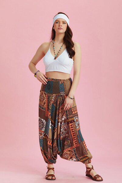 Los banditos Pantaloni Shalwar cu modele boeme cu detaliu în talie Gipe