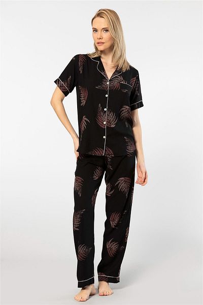 TÜREN Türen 3604 Women's Black Short Sleeve Shirt and Pajama Set